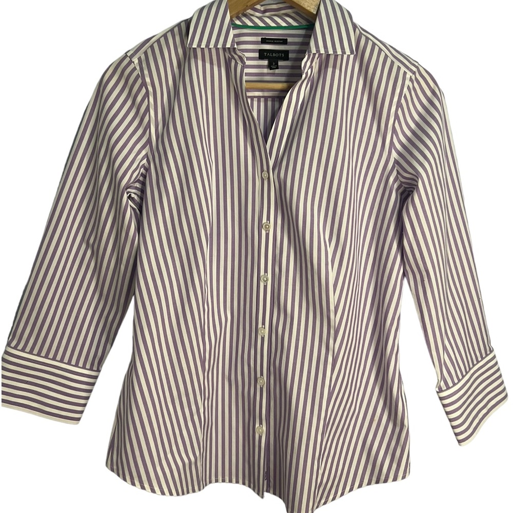 Talbots  Button Down Shirt Purple & white  Stripe size 12 - Talbots 2